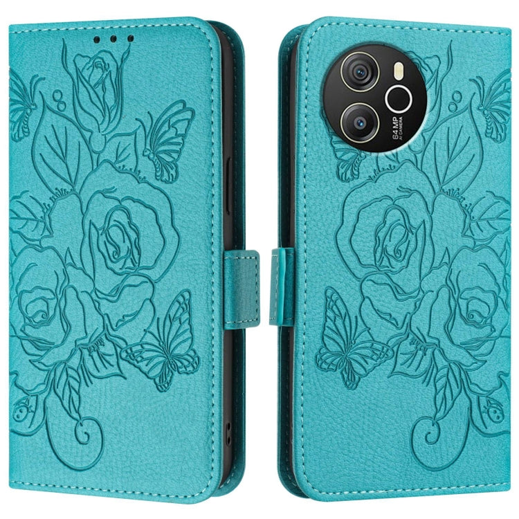 For Blackview Shark 8 Embossed Rose RFID Anti-theft Leather Phone Case(Light Blue) - More Brand by PMC TechLife | Online Shopping South Africa | PMC TechLife | Buy Now Pay Later Mobicred