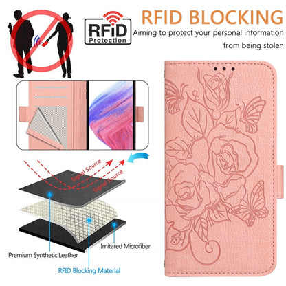 For Blackview Shark 8 Embossed Rose RFID Anti-theft Leather Phone Case(Pink) - More Brand by PMC Jewellery | Online Shopping South Africa | PMC Jewellery | Buy Now Pay Later Mobicred