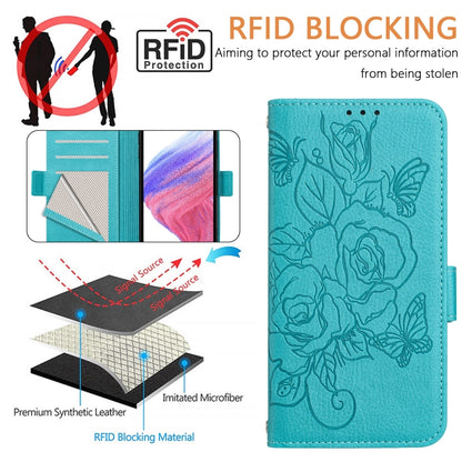 For Blackview WAVE 6C Embossed Rose RFID Anti-theft Leather Phone Case(Light Blue) - More Brand by PMC Jewellery | Online Shopping South Africa | PMC Jewellery | Buy Now Pay Later Mobicred