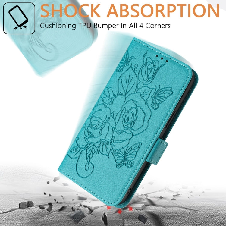 For Blackview WAVE 6C Embossed Rose RFID Anti-theft Leather Phone Case(Light Blue) - More Brand by PMC TechLife | Online Shopping South Africa | PMC TechLife | Buy Now Pay Later Mobicred