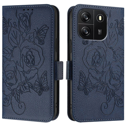 For Blackview WAVE 6C Embossed Rose RFID Anti-theft Leather Phone Case(Dark Blue) - More Brand by PMC Jewellery | Online Shopping South Africa | PMC Jewellery | Buy Now Pay Later Mobicred