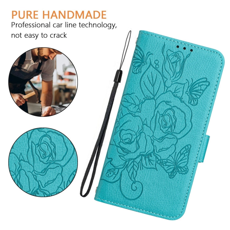 For Google Pixel 9 / 9 Pro Embossed Rose RFID Anti-theft Leather Phone Case(Light Blue) - Google Cases by PMC Jewellery | Online Shopping South Africa | PMC Jewellery | Buy Now Pay Later Mobicred