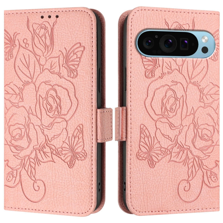 For Google Pixel 9 / 9 Pro Embossed Rose RFID Anti-theft Leather Phone Case(Pink) - Google Cases by PMC Jewellery | Online Shopping South Africa | PMC Jewellery | Buy Now Pay Later Mobicred