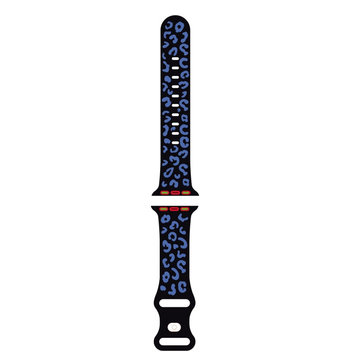 For Apple Watch SE 2023 44mm Concave Leopard Printed Silicone Watch Band(Black Blue) - Watch Bands by PMc TechLife | Online Shopping South Africa | PMc TechLife | Buy Now Pay Later Mobicred