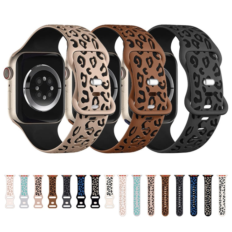 For Apple Watch SE 2023 44mm Concave Leopard Printed Silicone Watch Band(Black Blue) - Watch Bands by PMc TechLife | Online Shopping South Africa | PMc TechLife | Buy Now Pay Later Mobicred