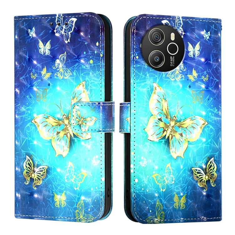 For Blackview Shark 8 3D Painting Horizontal Flip Leather Phone Case(Golden Butterfly) - More Brand by PMC TechLife | Online Shopping South Africa | PMC TechLife | Buy Now Pay Later Mobicred