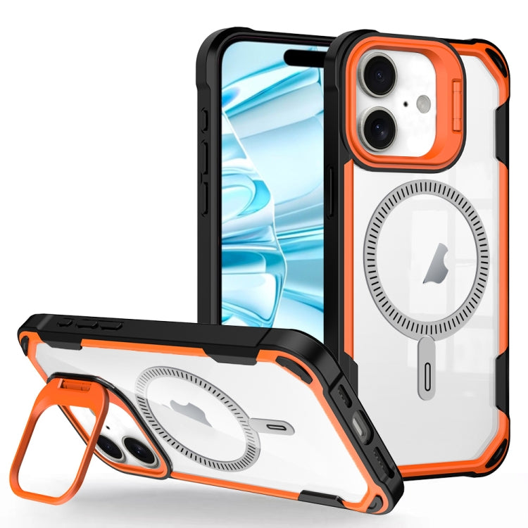 For iPhone 16 Plus Transparent Acrylic MagSafe Lens Holder Phone Case(Orange) - iPhone 16 Plus Cases by PMC Jewellery | Online Shopping South Africa | PMC Jewellery | Buy Now Pay Later Mobicred