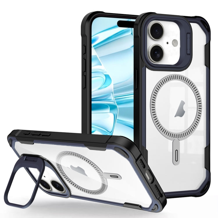 For iPhone 16 Transparent Acrylic MagSafe Lens Holder Phone Case(Navy) - iPhone 16 Cases by PMC TechLife | Online Shopping South Africa | PMC TechLife | Buy Now Pay Later Mobicred