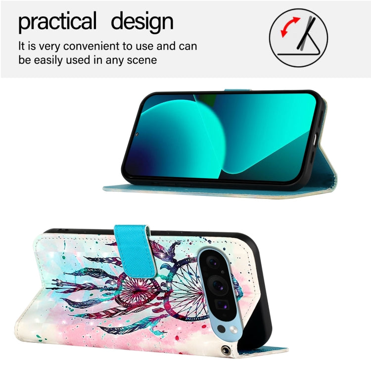 For Google Pixel 9 / 9 Pro 3D Painting Horizontal Flip Leather Phone Case(Color Drop Wind Chimes) - Google Cases by PMC TechLife | Online Shopping South Africa | PMC TechLife | Buy Now Pay Later Mobicred