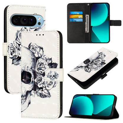 For Google Pixel 9 3D Painting Horizontal Flip Leather Phone Case(Skull) - Google Cases by PMC Jewellery | Online Shopping South Africa | PMC Jewellery | Buy Now Pay Later Mobicred