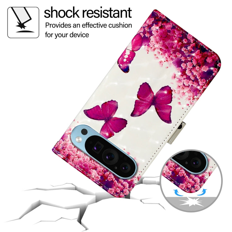 For Google Pixel 9 Pro XL 3D Painting Horizontal Flip Leather Phone Case(Rose Butterfly) - Google Cases by PMC TechLife | Online Shopping South Africa | PMC TechLife | Buy Now Pay Later Mobicred