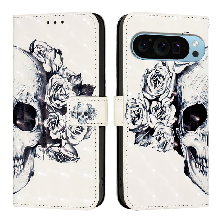 For Google Pixel 9 Pro XL 3D Painting Horizontal Flip Leather Phone Case(Skull) - Google Cases by PMC TechLife | Online Shopping South Africa | PMC TechLife | Buy Now Pay Later Mobicred