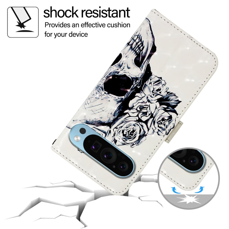 For Google Pixel 9 Pro XL 3D Painting Horizontal Flip Leather Phone Case(Skull) - Google Cases by PMC TechLife | Online Shopping South Africa | PMC TechLife | Buy Now Pay Later Mobicred