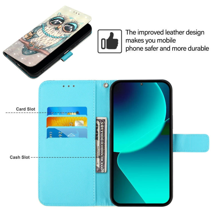 For Google Pixel 9 Pro XL 3D Painting Horizontal Flip Leather Phone Case(Grey Owl) - Google Cases by PMC TechLife | Online Shopping South Africa | PMC TechLife | Buy Now Pay Later Mobicred