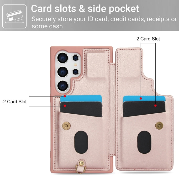 For Samsung Galaxy S25 Ultra 5G Crossbody Flower Pattern Leather Phone Case(Rose Gold) - free shipping - PMC Jewellery - Order now!