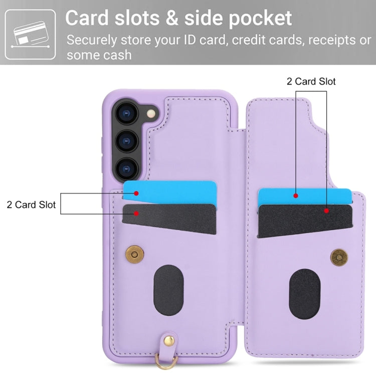 For Samsung Galaxy S25+ 5G Crossbody Flower Pattern Leather Phone Case(Purple) - Galaxy S23+ 5G Cases by PMC Jewellery | Online Shopping South Africa | PMC Jewellery | Buy Now Pay Later Mobicred