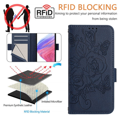 For Huawei Pura 70 Pro Embossed Rose RFID Anti-theft Leather Phone Case(Dark Blue) - Huawei Cases by PMC Jewellery | Online Shopping South Africa | PMC Jewellery | Buy Now Pay Later Mobicred