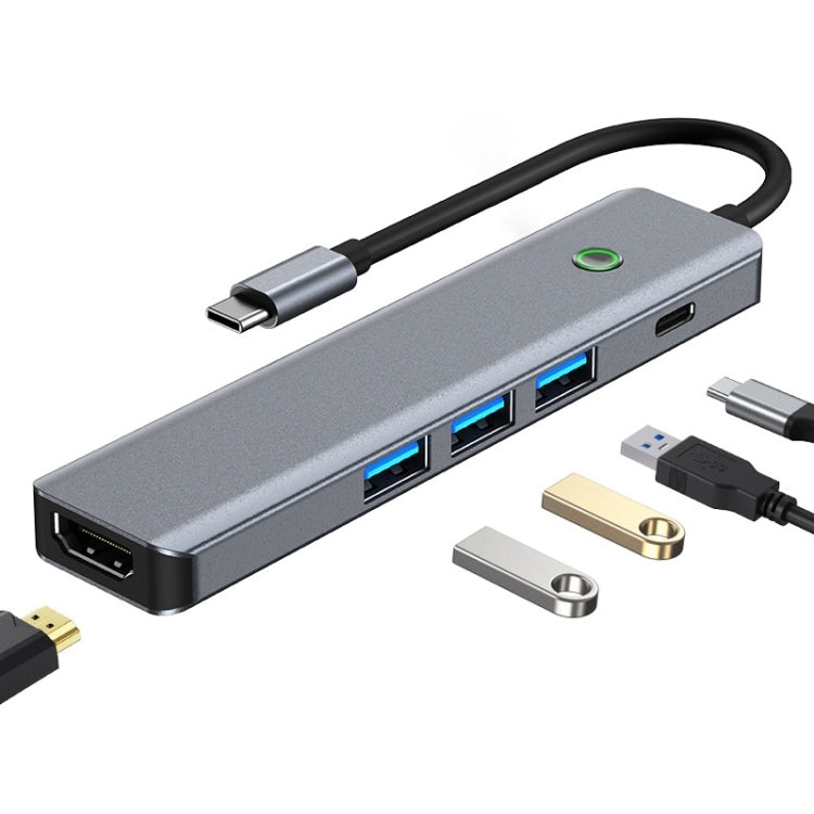 BYL-2319 5 in 1 USB-C / Type-C to USB3.0+USB-C / Type-C+HDTV Multi-function Docking Station(Grey) - USB HUB by PMC Jewellery | Online Shopping South Africa | PMC Jewellery | Buy Now Pay Later Mobicred