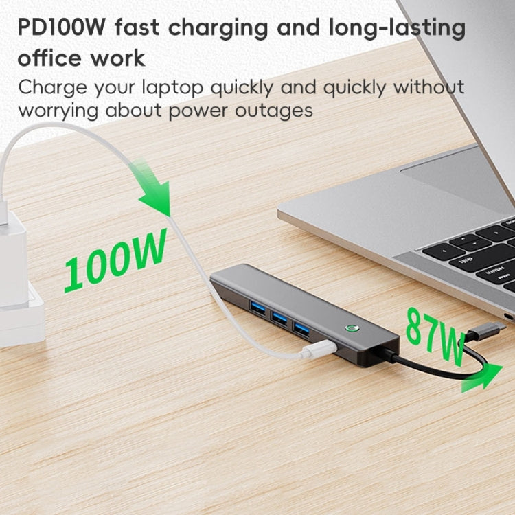 BYL-2319 5 in 1 USB-C / Type-C to USB3.0+USB-C / Type-C+HDTV Multi-function Docking Station(Grey) - USB HUB by PMC Jewellery | Online Shopping South Africa | PMC Jewellery | Buy Now Pay Later Mobicred