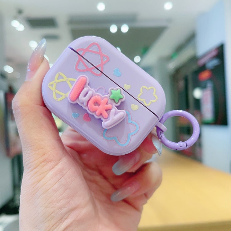 For AirPods Pro 2 Fresh 3D Text Skin Feel Earbuds Box PC Case(Purple) - For AirPods Pro 2 by PMC Jewellery | Online Shopping South Africa | PMC Jewellery | Buy Now Pay Later Mobicred