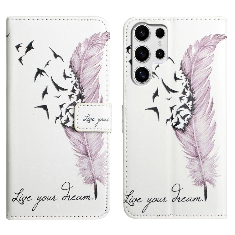 For Samsung Galaxy S25 Ultra 5G Oil Embossed 3D Drawing Leather Phone Case(Feather) - Galaxy S25 Ultra 5G Cases by PMC TechLife | Online Shopping South Africa | PMC TechLife | Buy Now Pay Later Mobicred