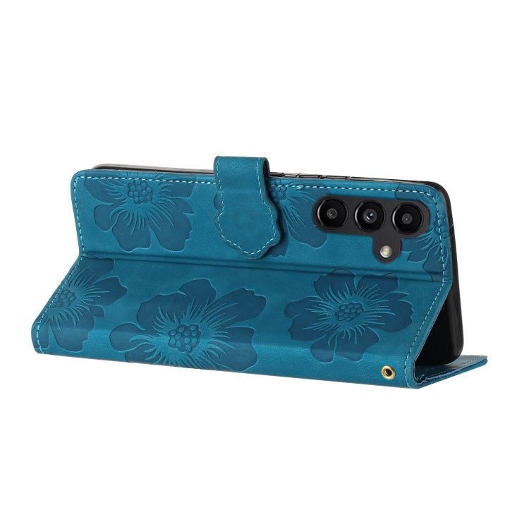 For Samsung Galaxy S25+ 5G Flower Embossing Pattern Leather Phone Case(Blue) - Galaxy S25+ 5G Cases by PMC Jewellery | Online Shopping South Africa | PMC Jewellery | Buy Now Pay Later Mobicred