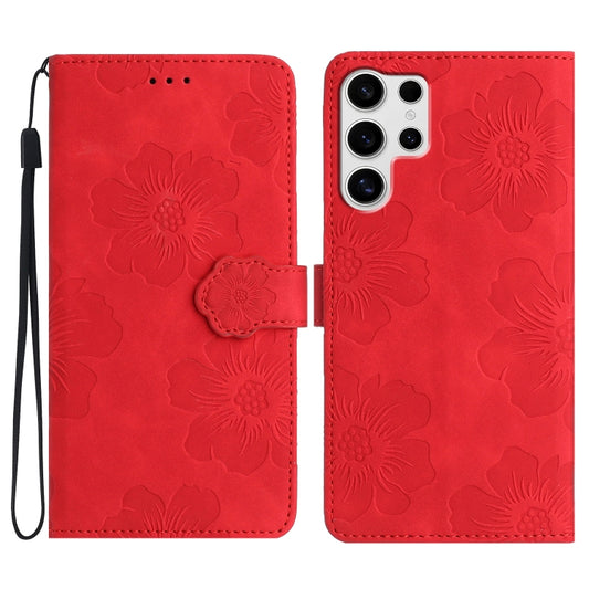 For Samsung Galaxy S25 Ultra 5G Flower Embossing Pattern Leather Phone Case(Red) - Galaxy S25 Ultra 5G Cases by PMC Jewellery | Online Shopping South Africa | PMC Jewellery | Buy Now Pay Later Mobicred