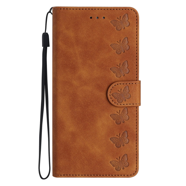 For Samsung Galaxy S25 5G Seven Butterflies Embossed Leather Phone Case(Brown) - Galaxy S25 5G Cases by PMC Jewellery | Online Shopping South Africa | PMC Jewellery | Buy Now Pay Later Mobicred