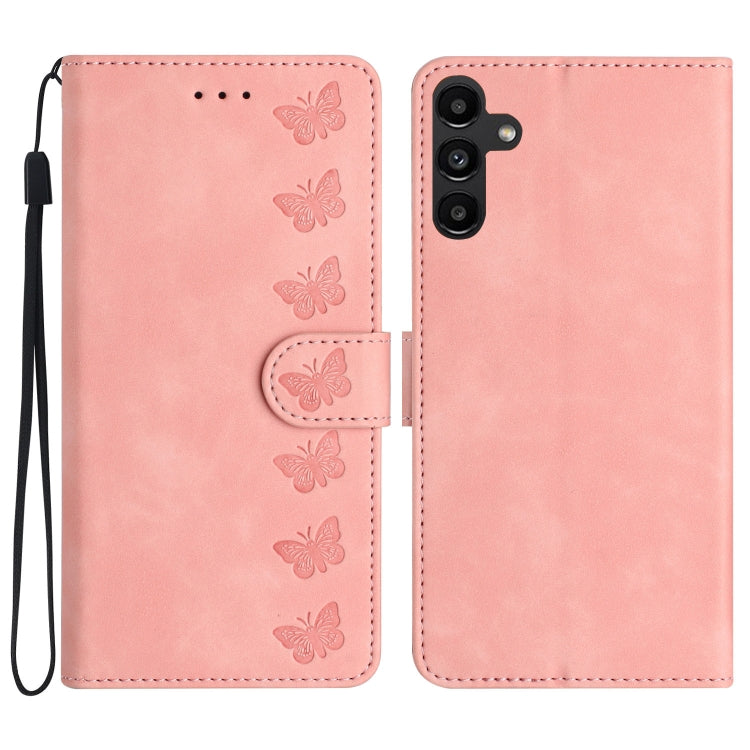 For Samsung Galaxy S25 5G Seven Butterflies Embossed Leather Phone Case(Pink) - Galaxy S25 5G Cases by PMC Jewellery | Online Shopping South Africa | PMC Jewellery | Buy Now Pay Later Mobicred