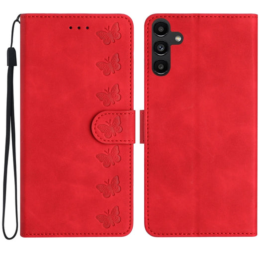 For Samsung Galaxy S25 5G Seven Butterflies Embossed Leather Phone Case(Red) - Galaxy S25 5G Cases by PMC Jewellery | Online Shopping South Africa | PMC Jewellery | Buy Now Pay Later Mobicred