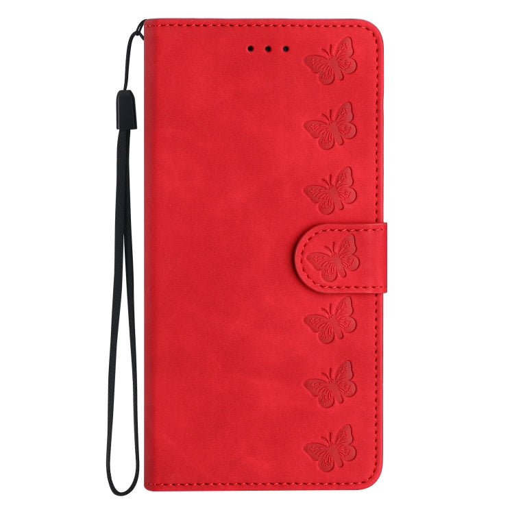 For Samsung Galaxy S25 5G Seven Butterflies Embossed Leather Phone Case(Red) - Galaxy S25 5G Cases by PMC Jewellery | Online Shopping South Africa | PMC Jewellery | Buy Now Pay Later Mobicred