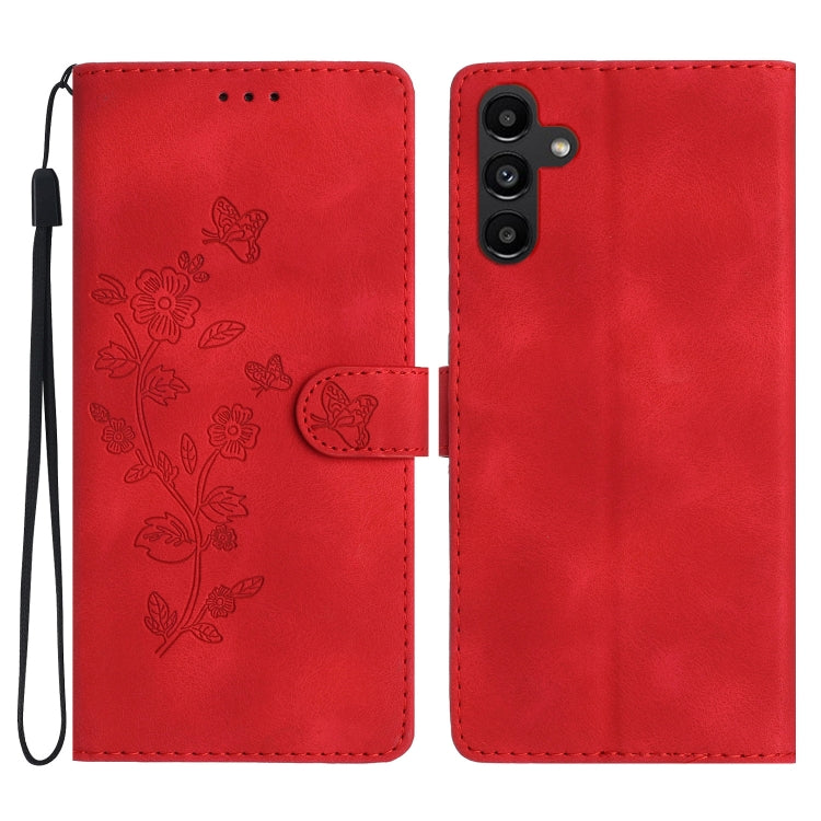 For Samsung Galaxy S25+ 5G Flower Butterfly Embossing Pattern Leather Phone Case(Red) - free shipping - PMC Jewellery - Order now!