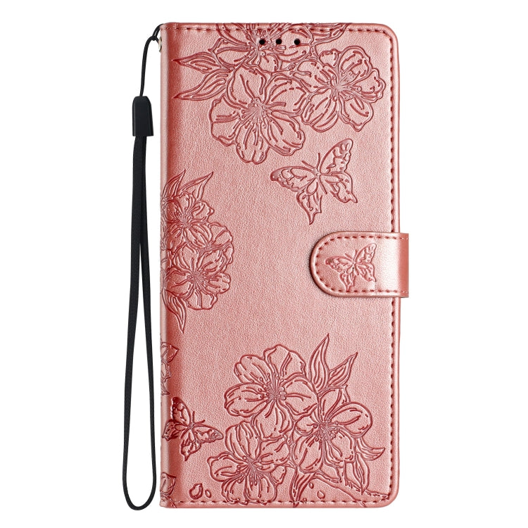 For Samsung Galaxy S25 5G Cherry Blossom Butterfly Skin Feel Embossed PU Phone Case(Rose Gold) - Galaxy S25 5G Cases by PMC Jewellery | Online Shopping South Africa | PMC Jewellery | Buy Now Pay Later Mobicred