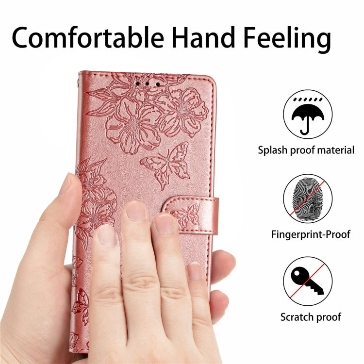 For Samsung Galaxy S25 5G Cherry Blossom Butterfly Skin Feel Embossed PU Phone Case(Rose Gold) - Galaxy S25 5G Cases by PMC Jewellery | Online Shopping South Africa | PMC Jewellery | Buy Now Pay Later Mobicred