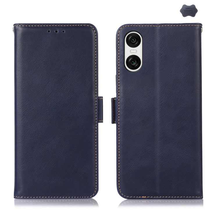 For Sony Xperia 10 VI Magnetic Crazy Horse Texture Genuine Leather RFID Phone Case(Blue) - Sony Cases by PMC TechLife | Online Shopping South Africa | PMC TechLife | Buy Now Pay Later Mobicred