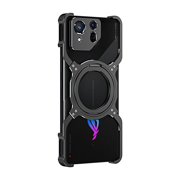For Asus ROG Phone 8 / 8 Pro Mechanical Arm Borderless MagSafe Holder Metal Phone Case(Black Silver) - ASUS Cases by PMC TechLife | Online Shopping South Africa | PMC TechLife | Buy Now Pay Later Mobicred