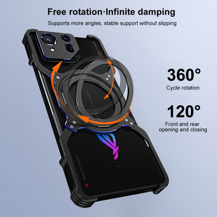 For Asus ROG Phone 8 / 8 Pro Mechanical Arm Borderless MagSafe Holder Metal Phone Case(Black Silver) - ASUS Cases by PMC TechLife | Online Shopping South Africa | PMC TechLife | Buy Now Pay Later Mobicred
