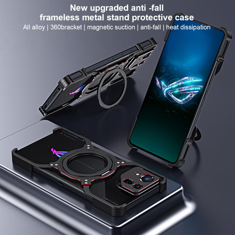 For Asus ROG Phone 8 / 8 Pro Mechanical Arm Borderless MagSafe Holder Metal Phone Case(Black Silver) - ASUS Cases by PMC TechLife | Online Shopping South Africa | PMC TechLife | Buy Now Pay Later Mobicred