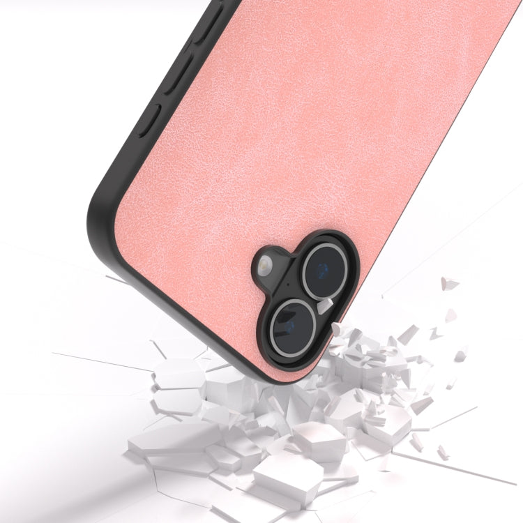 For iPhone 16 Black Frame PU Leather Full Coverage Phone Case(Pink) - iPhone 16 Cases by PMC TechLife | Online Shopping South Africa | PMC TechLife | Buy Now Pay Later Mobicred