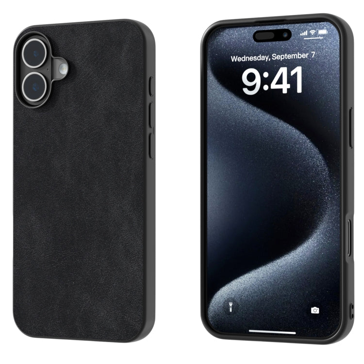 For iPhone 16 Black Frame PU Leather Full Coverage Phone Case(Black) - iPhone 16 Cases by PMC TechLife | Online Shopping South Africa | PMC TechLife | Buy Now Pay Later Mobicred