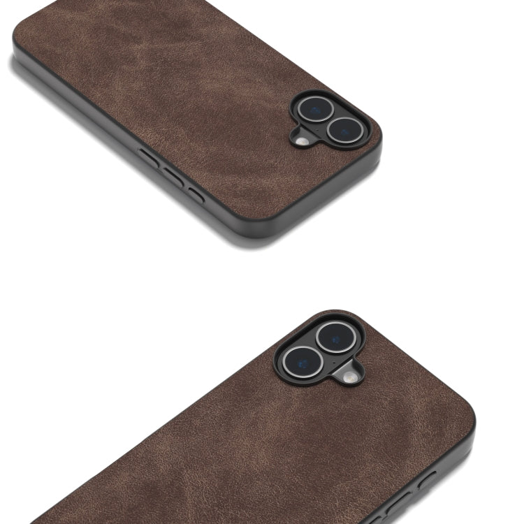 For iPhone 16 Black Frame PU Leather Full Coverage Phone Case(Coffee) - iPhone 16 Cases by PMC TechLife | Online Shopping South Africa | PMC TechLife | Buy Now Pay Later Mobicred