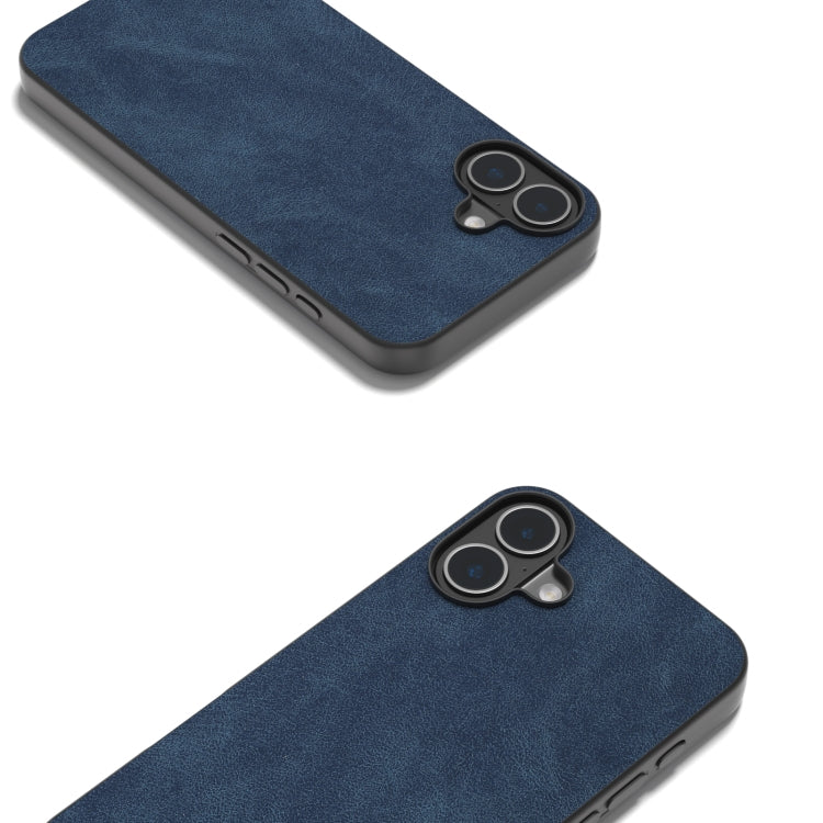 For iPhone 16 Black Frame PU Leather Full Coverage Phone Case(Blue) - iPhone 16 Cases by PMC TechLife | Online Shopping South Africa | PMC TechLife | Buy Now Pay Later Mobicred