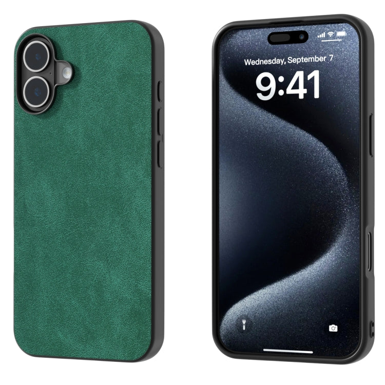 For iPhone 16 Black Frame PU Leather Full Coverage Phone Case(Green) - iPhone 16 Cases by PMC TechLife | Online Shopping South Africa | PMC TechLife | Buy Now Pay Later Mobicred