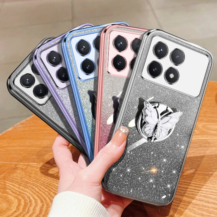 For Redmi K70 / K70 Pro Plated Gradient Glitter Butterfly Holder TPU Phone Case(Sierra Blue) - free shipping - PMC Jewellery - Order now!