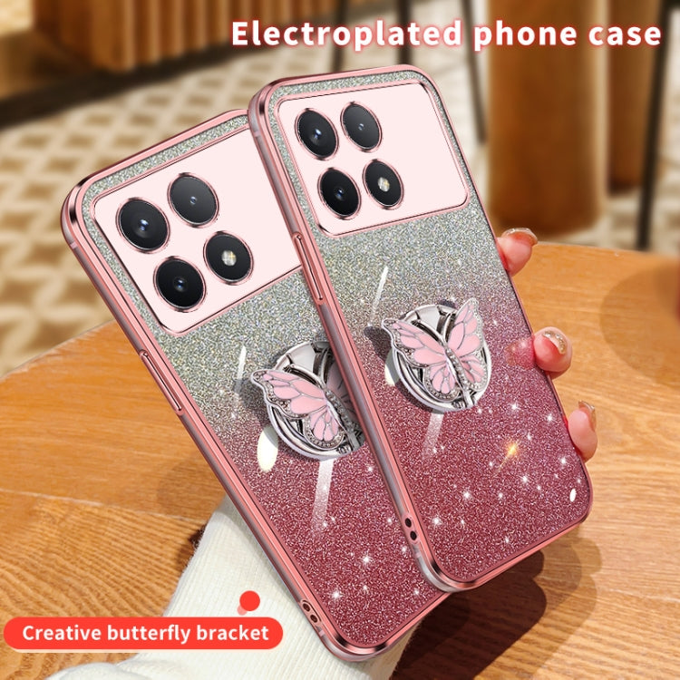 For Redmi K70 / K70 Pro Plated Gradient Glitter Butterfly Holder TPU Phone Case(Sierra Blue) - free shipping - PMC Jewellery - Order now!