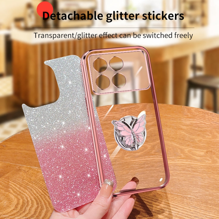 For Redmi K70 / K70 Pro Plated Gradient Glitter Butterfly Holder TPU Phone Case(Sierra Blue) - free shipping - PMC Jewellery - Order now!
