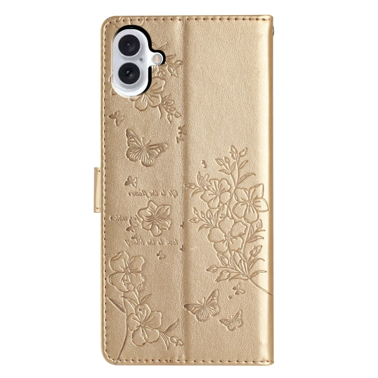 For iPhone 16 Plus Butterflies and Flowers Leather Phone Case(Gold) - iPhone 16 Plus Cases by PMC Jewellery | Online Shopping South Africa | PMC Jewellery | Buy Now Pay Later Mobicred