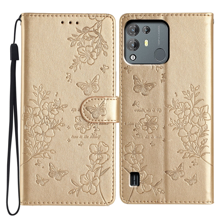 For Blackview A55 Pro Butterflies and Flowers Leather Phone Case(Gold) - More Brand by PMC TechLife | Online Shopping South Africa | PMC TechLife | Buy Now Pay Later Mobicred