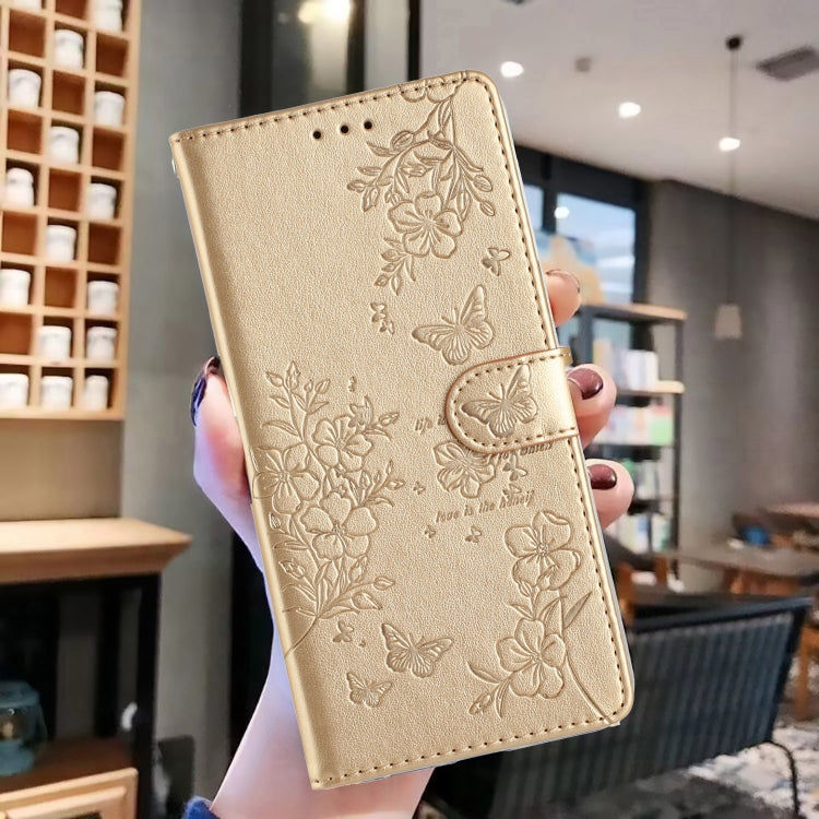 For Blackview A55 Pro Butterflies and Flowers Leather Phone Case(Gold) - More Brand by PMC TechLife | Online Shopping South Africa | PMC TechLife | Buy Now Pay Later Mobicred