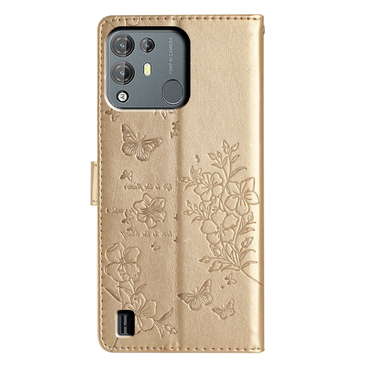 For Blackview A55 Pro Butterflies and Flowers Leather Phone Case(Gold) - More Brand by PMC TechLife | Online Shopping South Africa | PMC TechLife | Buy Now Pay Later Mobicred